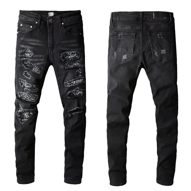 Amiri Jeans Casual Hip Hop Splash-Ink Painted Slim Jeans Men