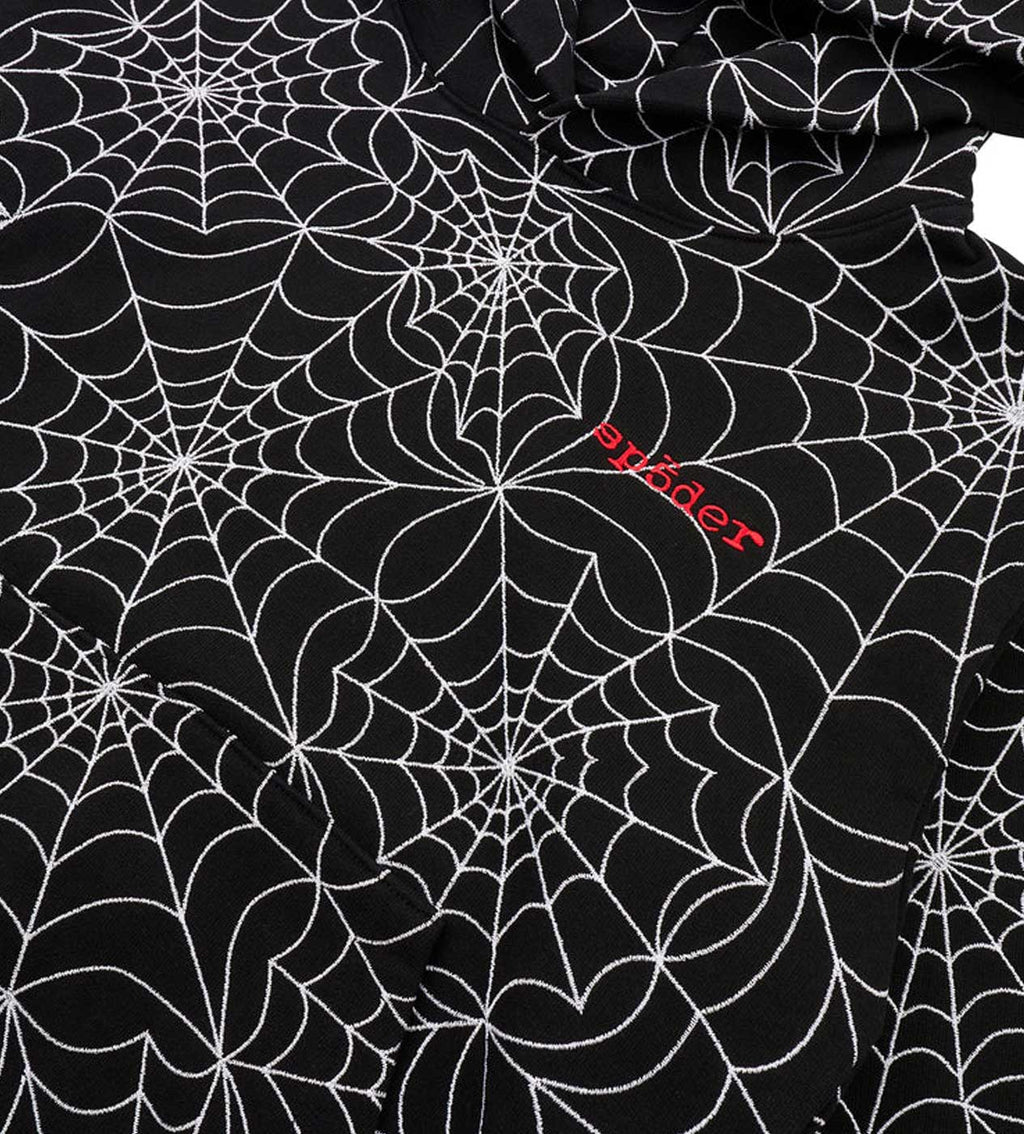 Sp5der Embroidered AOP Hoodie Black